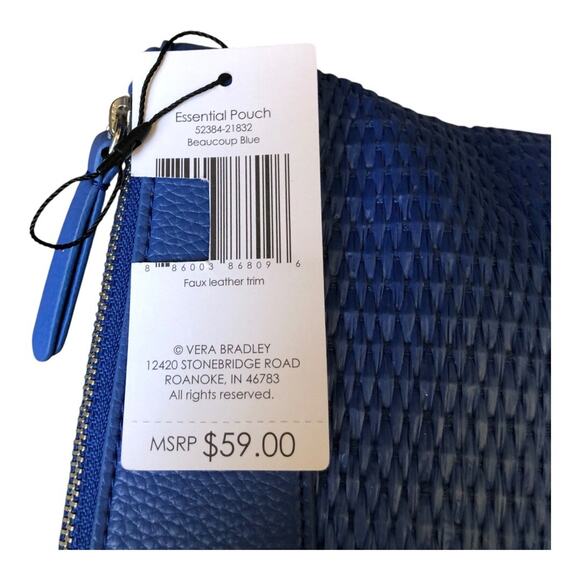 Vera Bradley Outlet Essential Pouch in Straw Beaucoup Blue Faux Leather Trim NWT - Picture 16 of 16